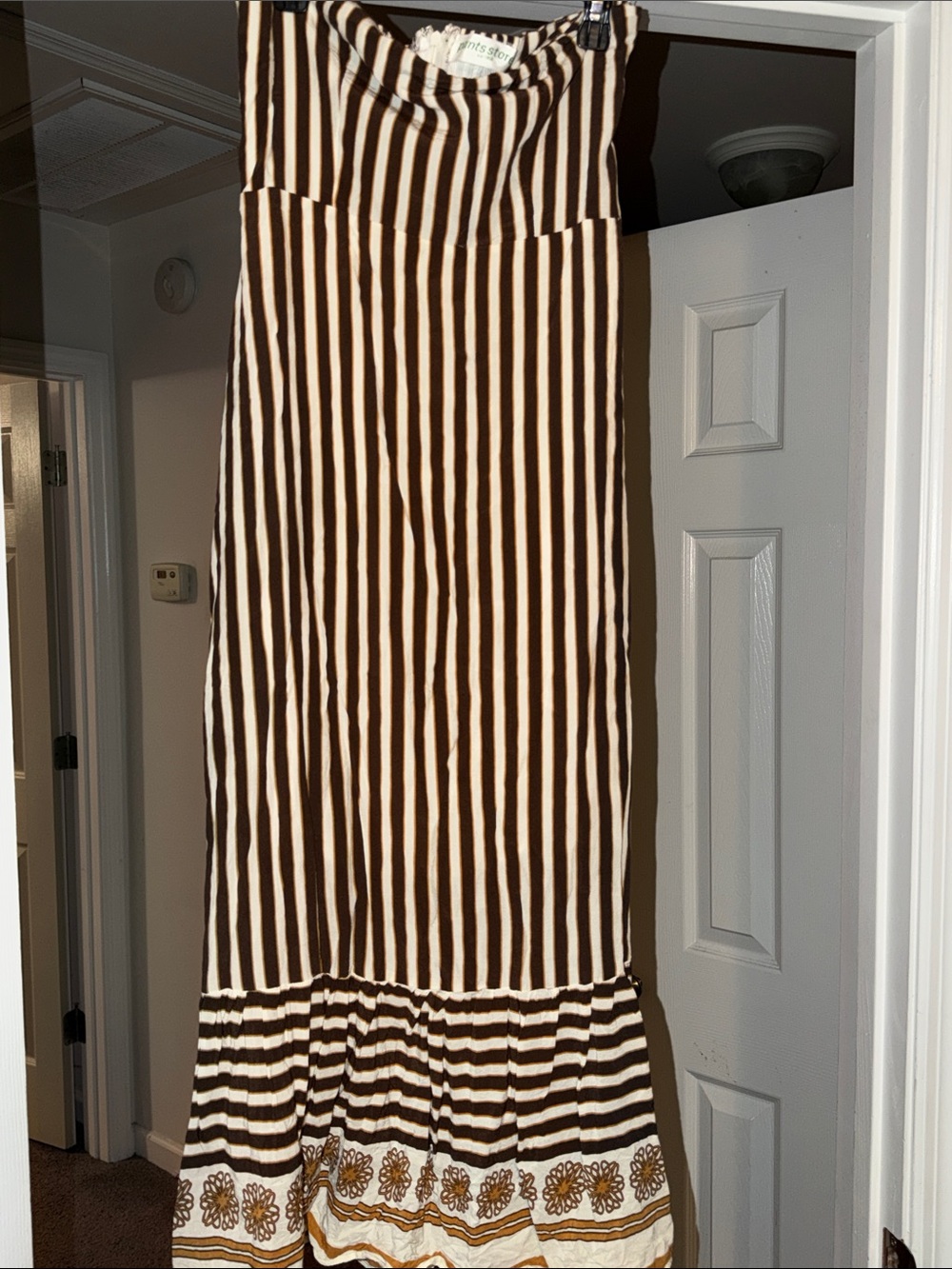 Pants Store Strapless Brown and Cream Striped Maxi Dress